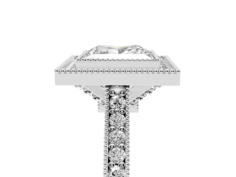 Princess Cut Vintage Milgrain Halo Engagement Ring Setting | Bezel Head | Platinum