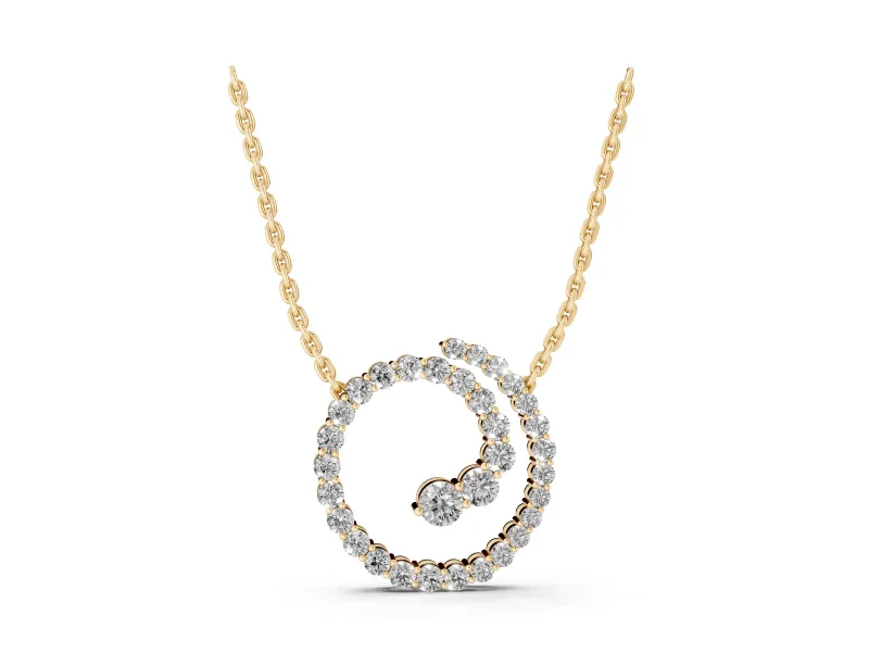 Round Lab-Grown Diamond Spiral Pendant Necklace | Two-Point Chain | Yellow Gold