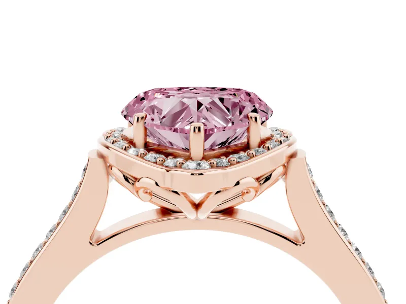 Heart-Shaped Petal Tip Halo Engagement Ring Setting for a Fancy Pink Lab-Grown Diamond | Pavé Band | Rose Gold