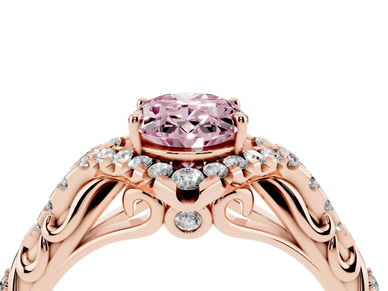 Oval Hidden Halo Filigree Engagement Ring Setting for a Fancy Pink Lab-Grown Diamond | Rose Gold