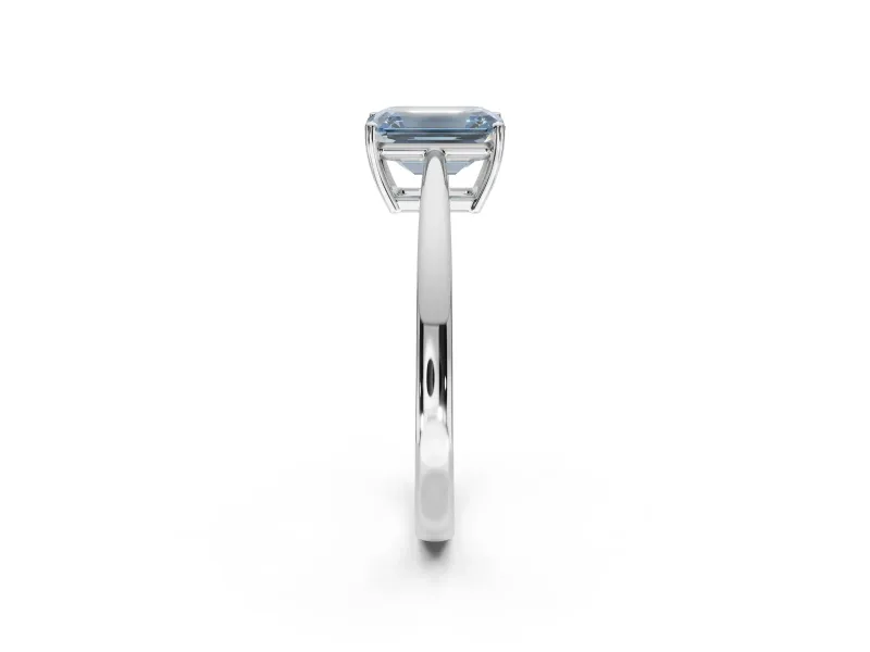 Emerald Cut Cathedral Solitaire Engagement Ring Setting for a Fancy Blue Lab-Grown Diamond | Open Shoulders | Platinum