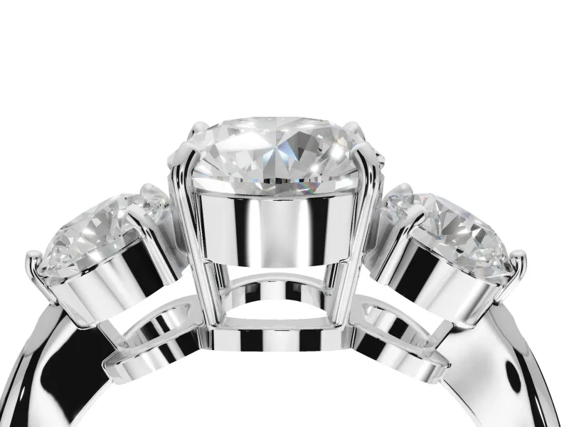 Round Three Stone Engagement Ring Setting | Tapered Pave Band | Platinum