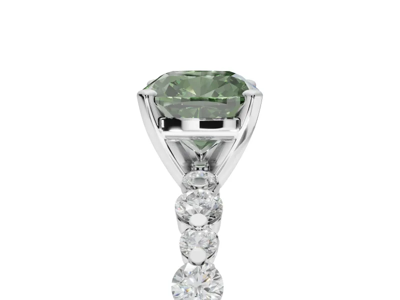 Cushion Cut Pavé Engagement Ring Setting for a Fancy Green Lab-Grown Diamond | Alternating Accents | White Gold