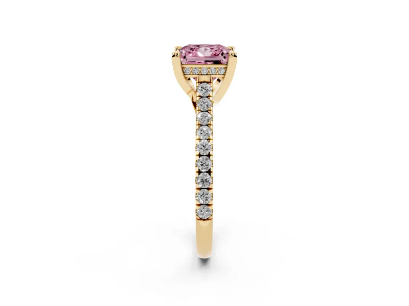 Princess Cut Hidden Halo Pave Engagement Ring Setting for a Fancy Pink Lab-Grown Diamond | Claw Prongs | Yellow Gold