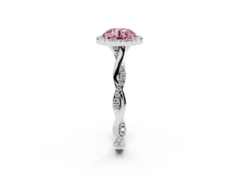 Round Twist Halo Engagement Ring Setting for a Fancy Pink Lab-Grown Diamond | Sterling Silver