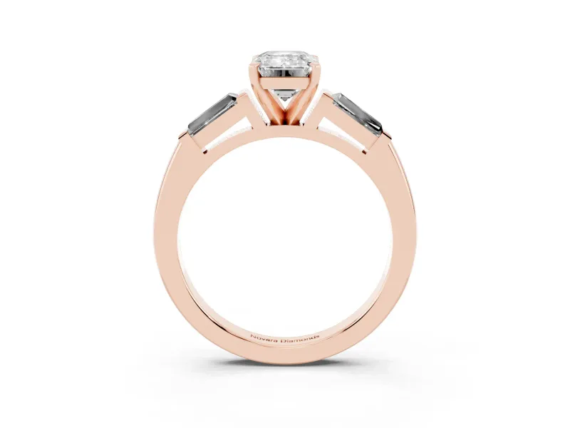 Emerald Cut Diamond Solitaire Ring Set in Rose gold with Tapered Baguette Side Stones and Prong Setting