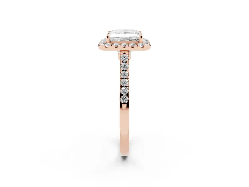 Princess Cut Halo Engagement Ring Setting | Pave Shoulders | Rose Gold