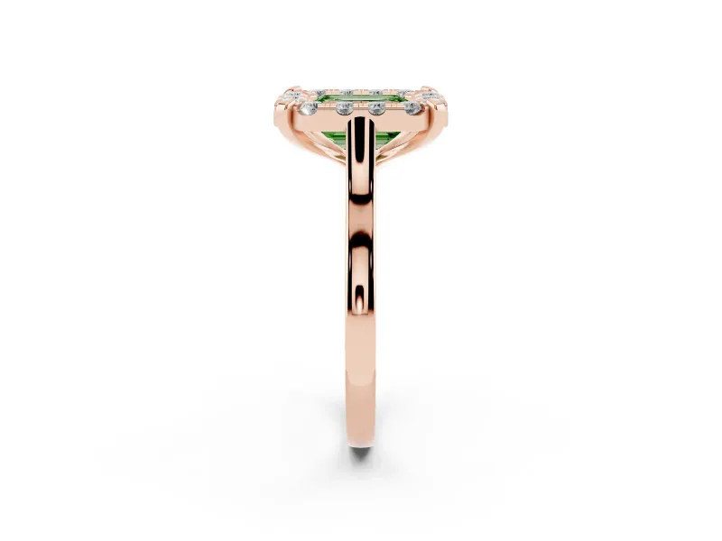 Emerald Cut Claw Corner Halo Engagement Ring Setting for a Fancy Green Lab-Grown Diamond | Slim Plain Band | Rose Gold