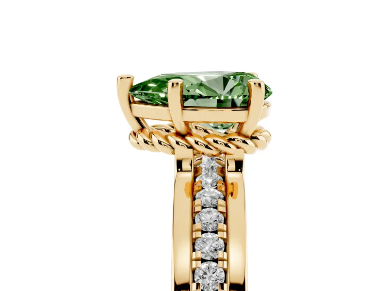 Pear-Shaped Channel Set Engagement Ring Setting for a Fancy Green Lab-Grown Diamond | Rope Collar | Yellow Gold