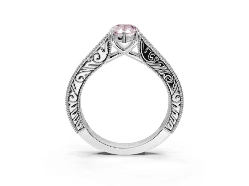 Pear-Shaped Vintage Engagement Ring Setting for a Fancy Pink Lab-Grown Diamond | White Gold - Design NV-24644