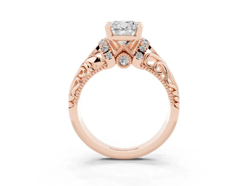 Cushion Cut Vintage Filigree Solitaire Engagement Ring Setting | Accented Basket | Rose Gold