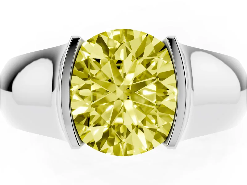 Round Half Bezel Solitaire Engagement Ring Setting for a Fancy Yellow Lab-Grown Diamond | Wide Band | Sterling Silver