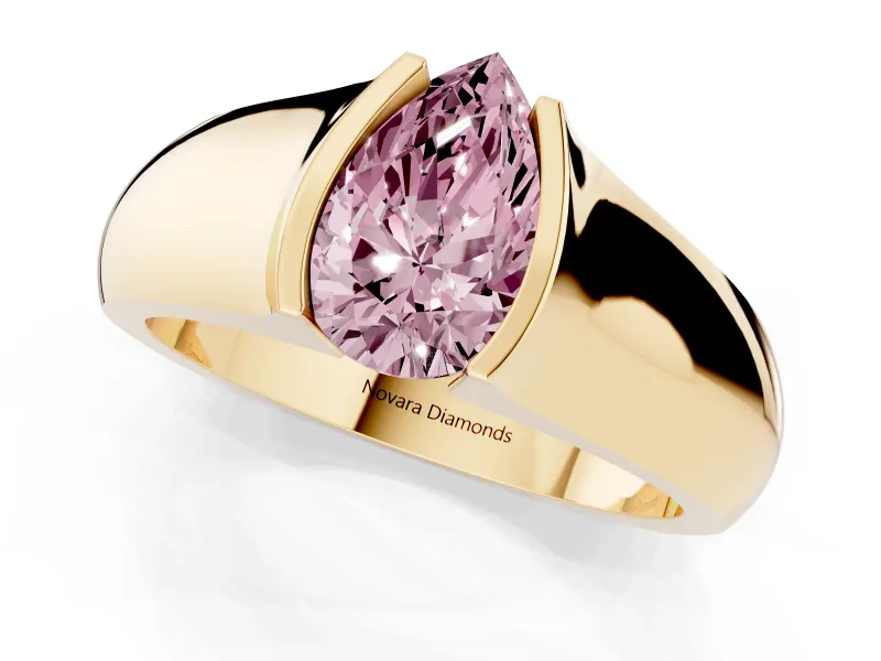 Pear-Shaped Half Bezel Solitaire Engagement Ring Setting for a Fancy Pink Lab-Grown Diamond | Wide Band | Yellow Gold