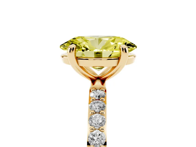 Oval Pave Solitaire Engagement Ring Setting for a Fancy Yellow Lab-Grown Diamond | Pave Shoulders | Yellow Gold
