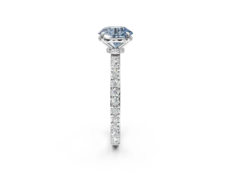 Round Pavé Engagement Ring Setting for a Fancy Blue Lab-Grown Diamond | Platinum - Design NV-24928