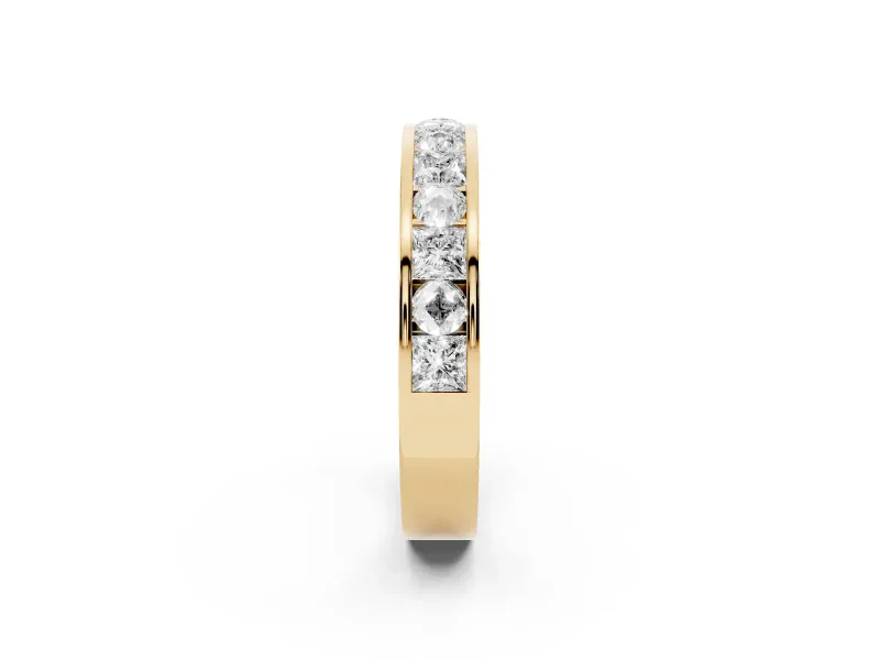 Princess Diamond Channel Set Promise Ring Set in Yellow gold with Round Accent Stations