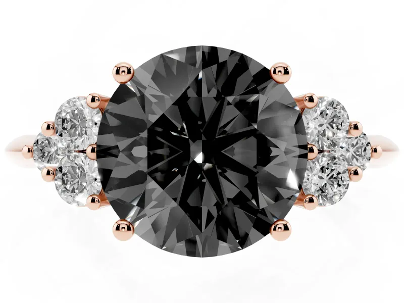 Round Cluster Accent Engagement Ring Setting for a Black Center | Plain Band | Rose Gold