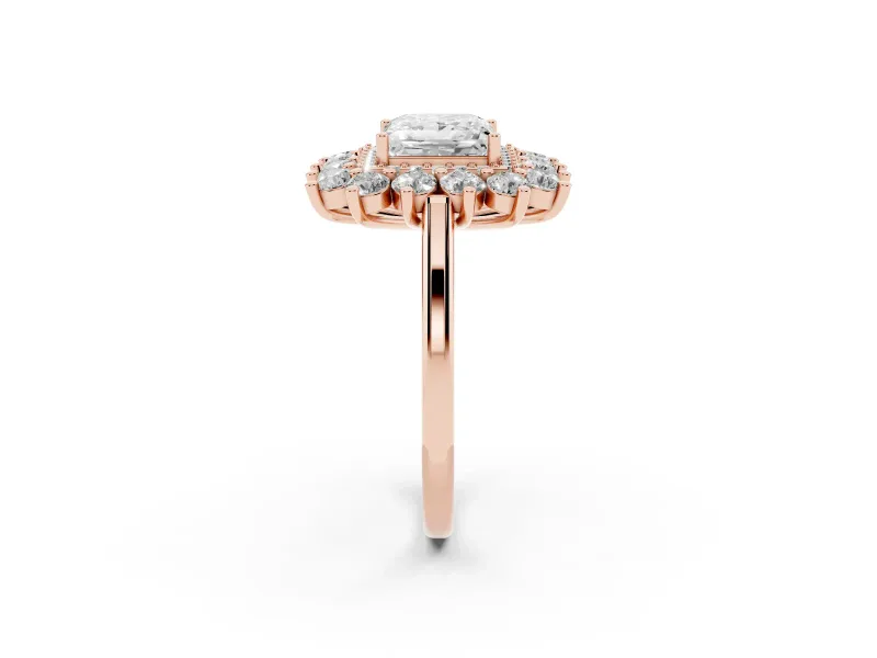 Princess Cut Floral Double Halo Engagement Ring Setting | Plain Band | Rose Gold