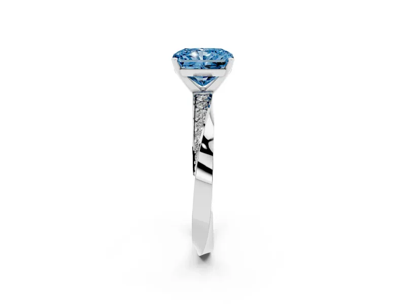 Fancy Blue Radiant Cut Diamond Engagement Ring Set in Platinum with Side Stone Accents and Prong Setting
