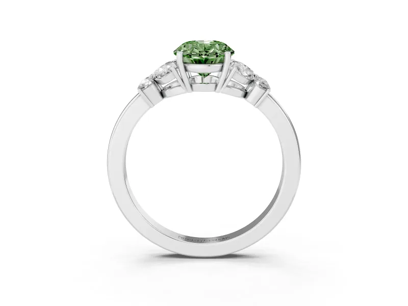 Oval Petal Engagement Ring Setting for a Fancy Green Lab-Grown Diamond | Sterling Silver