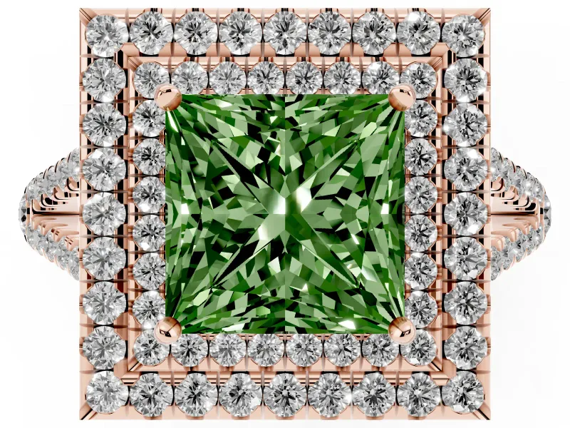 Princess Cut Halo Engagement Ring Setting for a Fancy Green Lab-Grown Diamond | Rose Gold - Design NV-24799