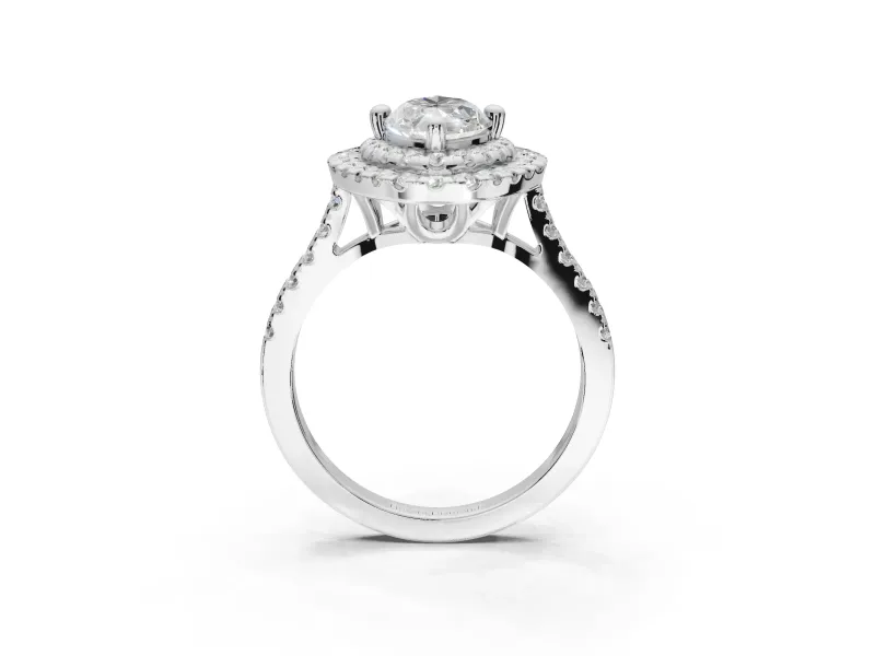 Marquise Lab-Grown Diamond Double Halo Statement Ring Set in Platinum with Pavé Band