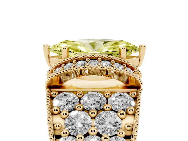 Marquise Vintage Pave Engagement Ring Setting for a Fancy Yellow Lab-Grown Diamond | Milgrain Edges | Yellow Gold