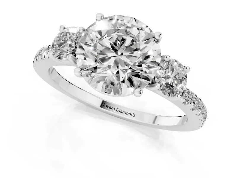 Round Three Stone Engagement Ring Setting | Pave Shoulders | Sterling Silver