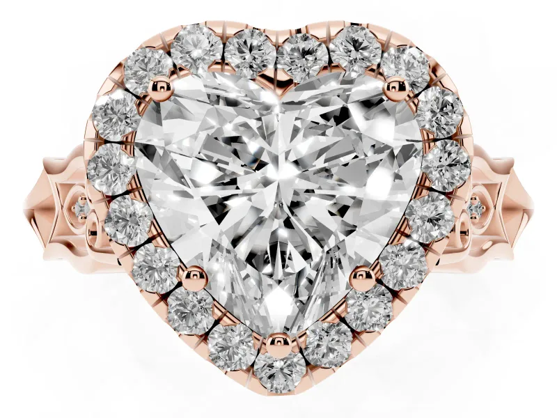 Heart-Shaped Vintage Halo Engagement Ring Setting | Pierced Filigree Shoulders | Rose Gold