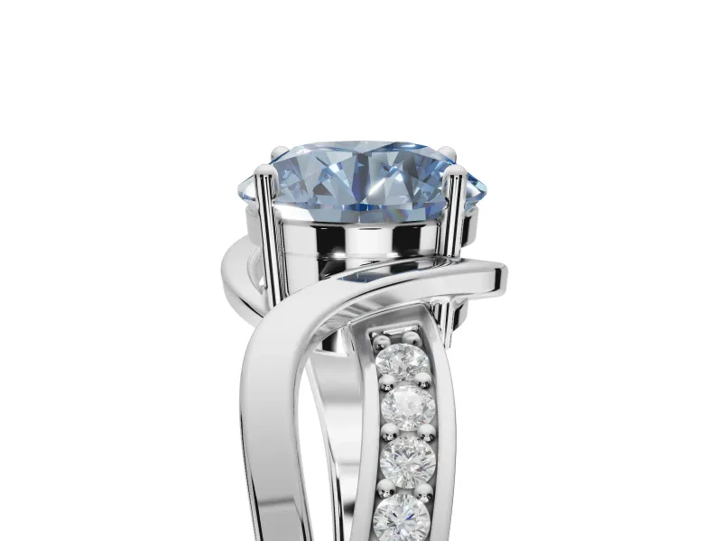 Round Bypass Solitaire Engagement Ring Setting for a Fancy Blue Lab-Grown Diamond | Pavé and Plain Strands | Platinum
