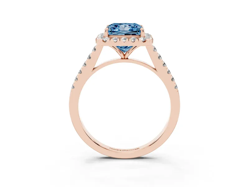 Princess Cut Halo Engagement Ring Setting for a Fancy Blue Lab-Grown Diamond | Pave Shoulders | Rose Gold