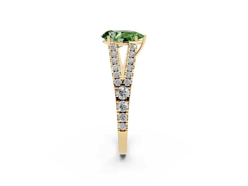 Pear-Shaped Graduated Split Shank Engagement Ring Setting for a Fancy Green Lab-Grown Diamond | Yellow Gold