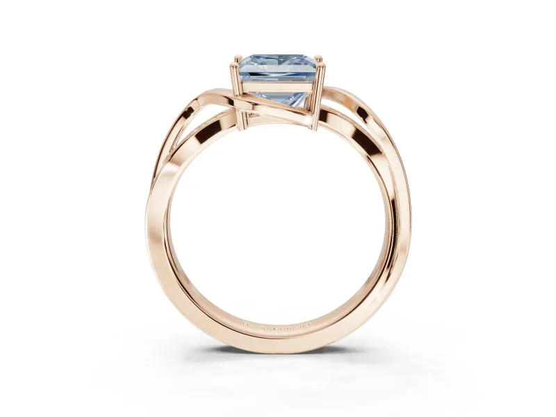 Princess Cut Bypass Solitaire Engagement Ring Setting for a Fancy Blue Lab-Grown Diamond | Pavé Strands | Rose Gold