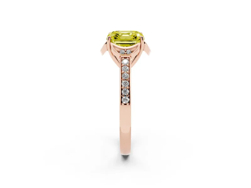 Asscher Cut Floral Pavé Engagement Ring Setting for a Fancy Yellow Lab-Grown Diamond | Rose Gold