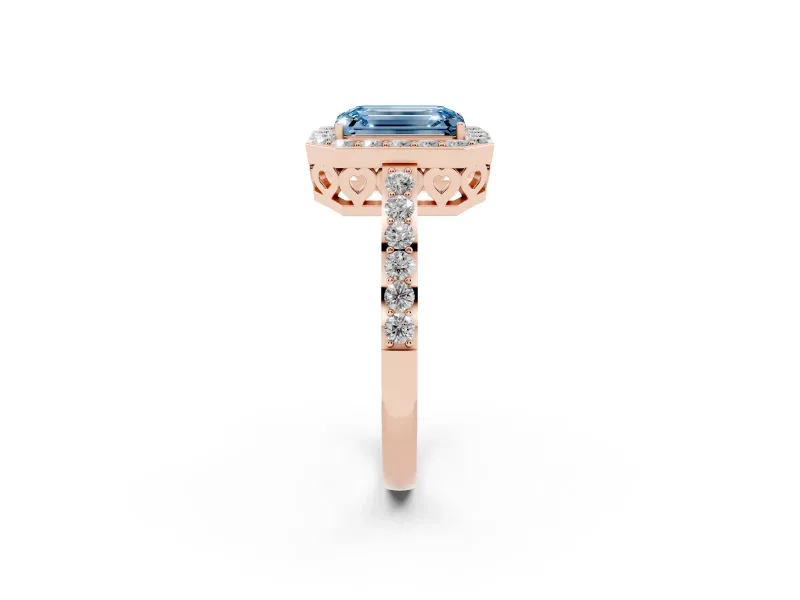 Emerald Cut Halo Engagement Ring Setting for a Fancy Blue Lab-Grown Diamond | Rose Gold - Design NV-24751