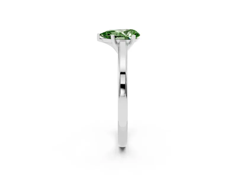 Fancy Green Pear Cut Diamond Solitaire Ring Set in Silver with Prong Setting and Classic Band