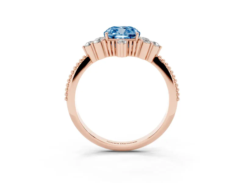 Cushion Cut Cluster Engagement Ring Setting for a Fancy Blue Lab-Grown Diamond | Rose Gold