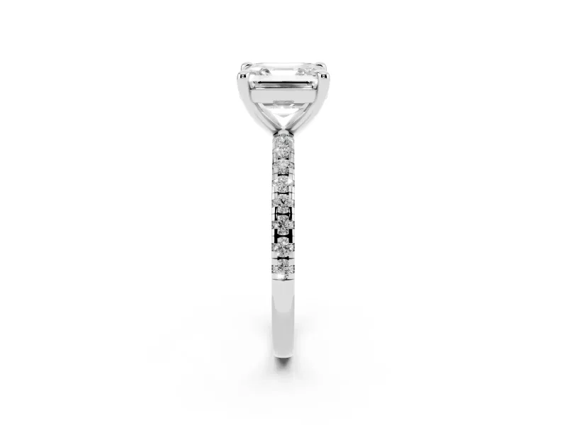Asscher Cut Petite Pavé Solitaire Engagement Ring Setting | Slim Band | Sterling Silver