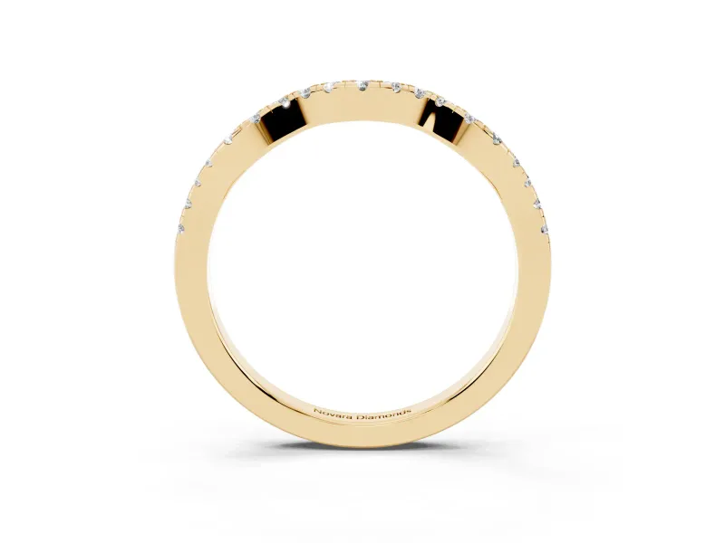 Round Lab-Grown Diamond Double Dip Curved Pavé Wedding Band | Scalloped Top | Yellow Gold