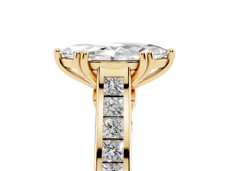 Marquise Cathedral Channel Set Engagement Ring Setting | Double Claw Prongs | Yellow Gold