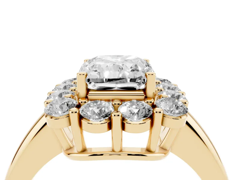 Radiant Cut Cluster Halo Engagement Ring Setting | Large Round Accents | Yellow Gold