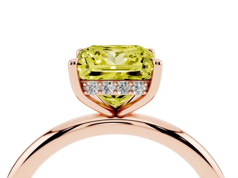 Princess Cut Hidden Halo Ring Setting for a Fancy Yellow Lab-Grown Diamond | Rose Gold