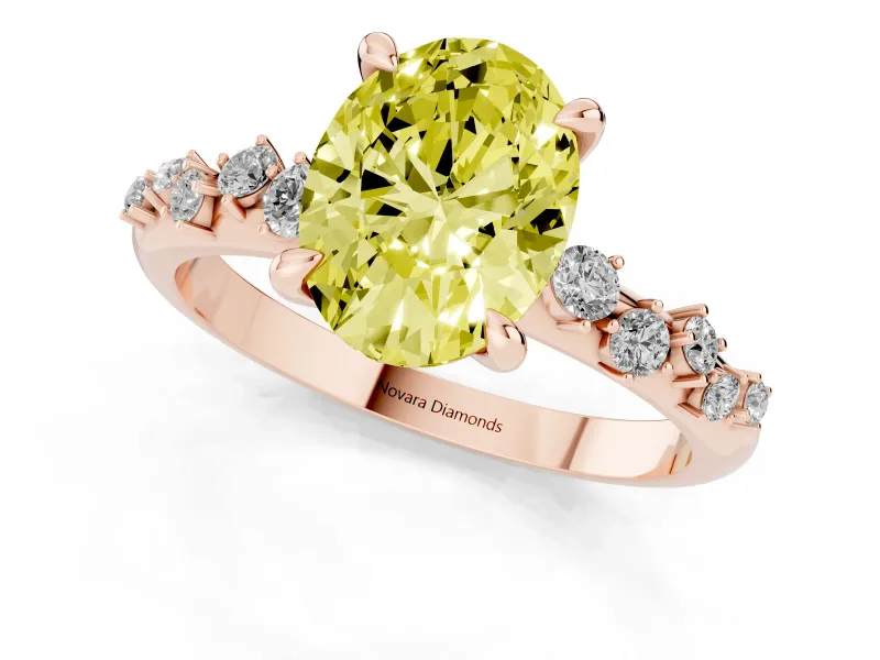Oval Graduated Accent Engagement Ring Setting for a Fancy Yellow Lab-Grown Diamond | Rose Gold