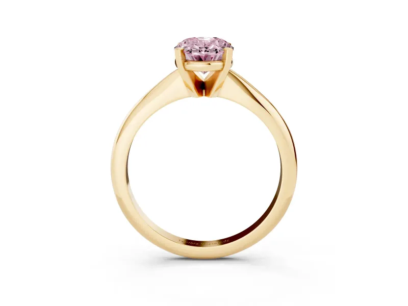 Fancy Pink Oval Cut Diamond Solitaire Ring Set in Yellow gold with Prong Setting on a Plain Round Band