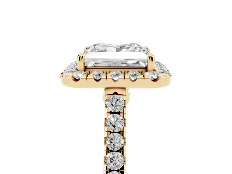 Princess Cut Halo Engagement Ring Setting | Pave Shoulders | Yellow Gold