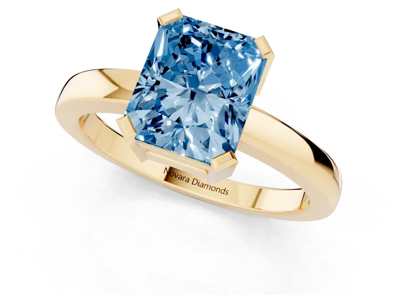 Radiant Cut Solitaire Engagement Ring Setting for a Fancy Blue Lab-Grown Diamond | Flat Tab Prongs | Yellow Gold