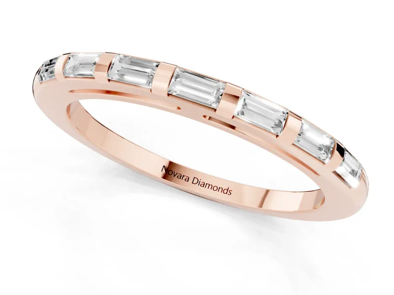 Baguette Lab-Grown Diamond Channel Set Wedding Band | Bar Dividers | Rose Gold