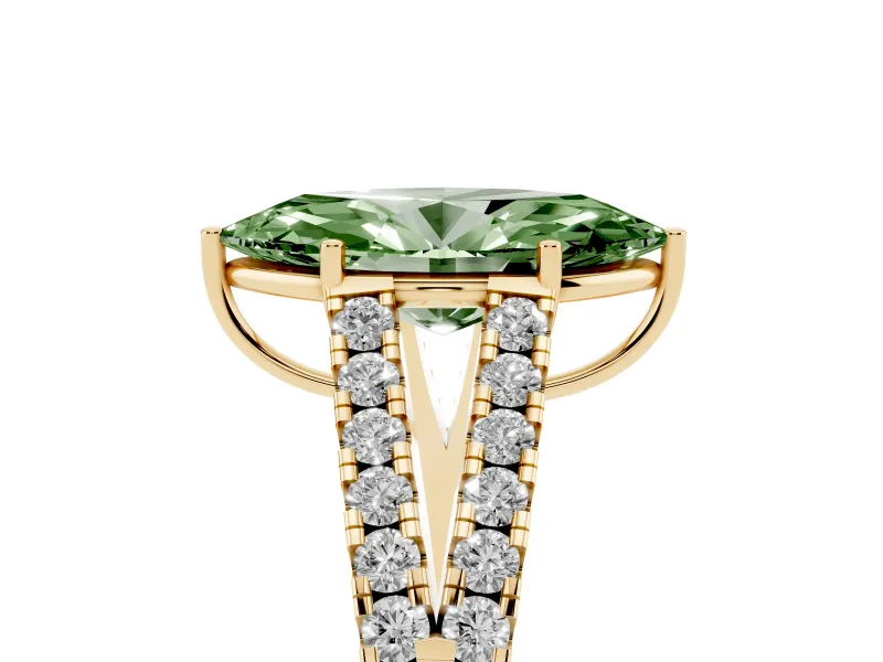 Marquise Graduated Split Shank Engagement Ring Setting for a Fancy Green Lab-Grown Diamond | Yellow Gold