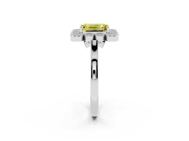 Emerald Cut Halo Engagement Ring Setting for a Fancy Yellow Lab-Grown Diamond | Sterling Silver - Design NV-24775