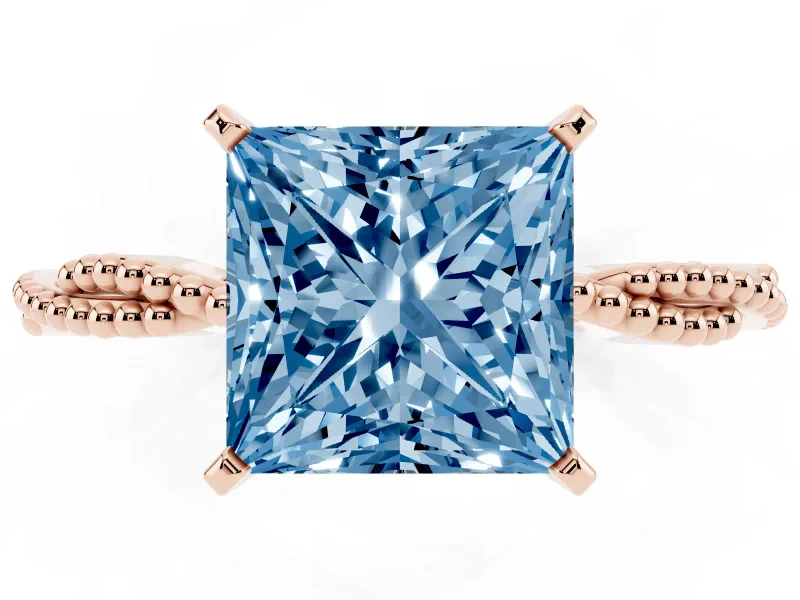 Princess Cut Twisted Engagement Ring Setting for a Fancy Blue Lab-Grown Diamond | Beaded Twist | Rose Gold